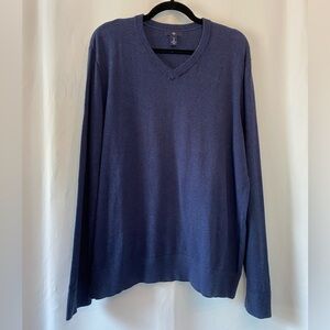 Gap Men's Navy V-Neck Thin Knit Sweater Large Preppy Academia Normcore Nautical